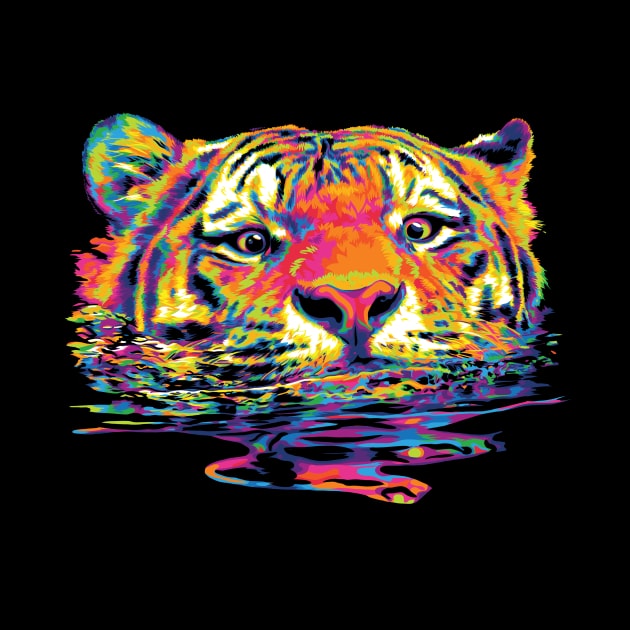 Rainbow Swimming Tiger by polliadesign