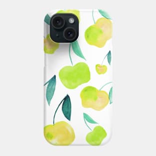 Watercolor cherries - yellow and green Phone Case