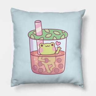 Cute Frog In Bubble Tea Cup Funny Pillow