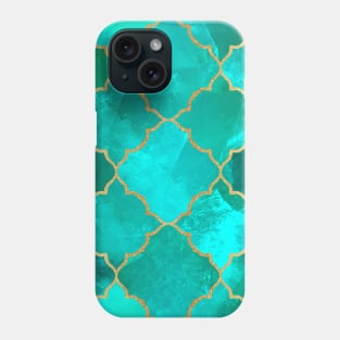 Green Quartz & Gold Moroccan Tile Pattern Phone Case