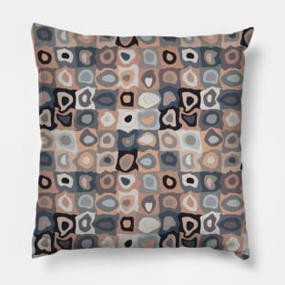 European Tile  - Retro Geometric Wobbly Square Grid Pattern Pillow