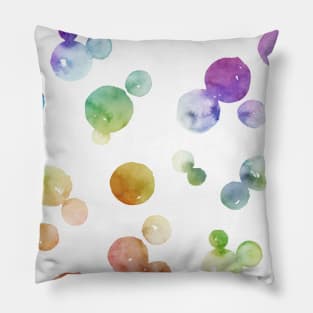 Rainbow Bright Pastel Watercolor Drops and Bubbles Pillow