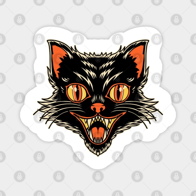 Vintage Halloween Cat - Spooky Black Cat Magnet by sspicejewels