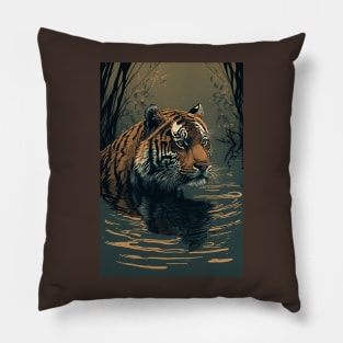 The Tiger's Oasis: A Watery Haven Pillow