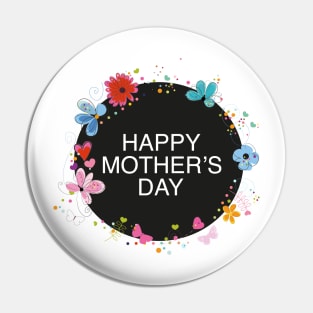 Happy Mother's day greeting card with circle black frame decorative hand drawn abstract flowers Pin