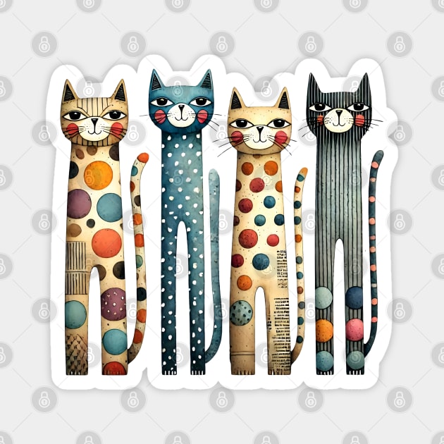 Quirky Colorful Cats Magnet by Premachandra's Store