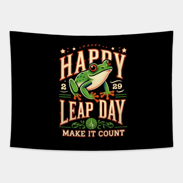 Happy Leap Day - Vibrant Frog Celebration Tapestry by ANSAN