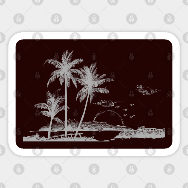 Landscape With Sea And Palm Trees Sketch Summer Beach Chalk Hand Drawn Sketchy Art Beach Wall Art Landscape Sticker Teepublic