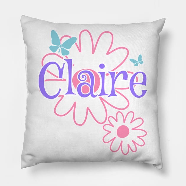 Claire Girls Name Daisy Butterflies Pillow by xsylx