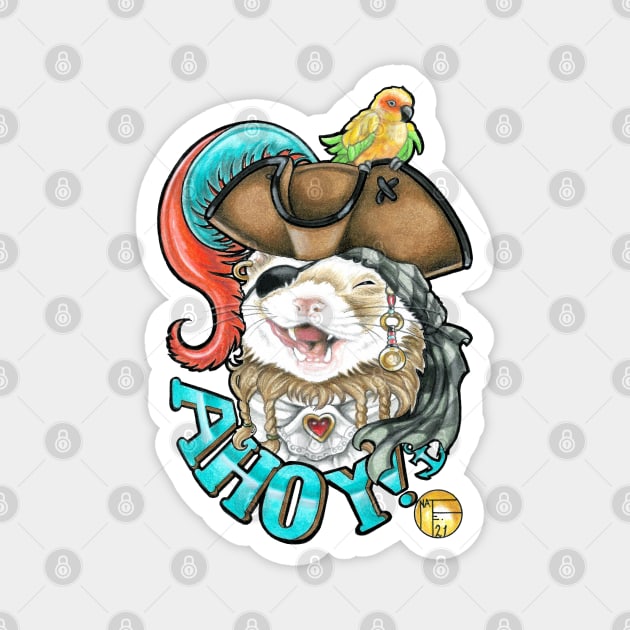 Ferret Pirate Ahoy - Cinnamon Coat Magnet by Nat Ewert Art