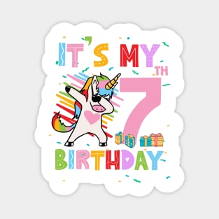 It's My 7th Birthday Girl Cute Unicorn B-day Giif For Girls Kids toddlers Magnet