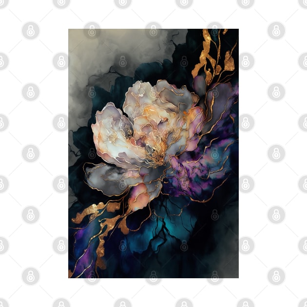 Golden Peony - Abstract Alcohol Ink Resin Art by inkvestor