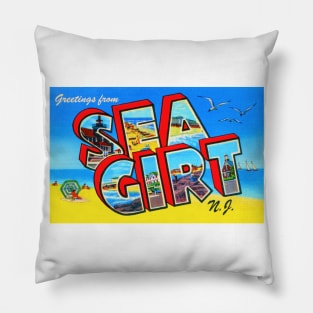 Greetings from Sea Girt New Jersey, Vintage Large Letter Postcard Pillow