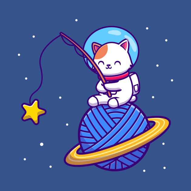 Discover Cute Astronaut Cat Fishing Star On Yarn Wool Planet - Astronaut - T-Shirt