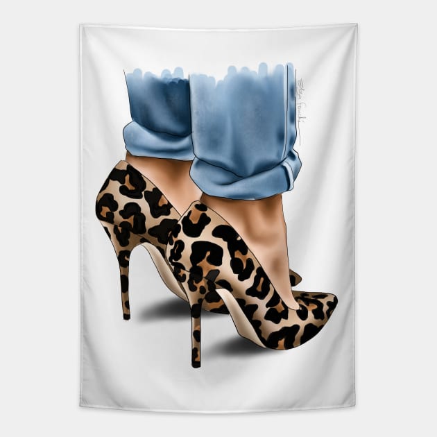 Leopard Heels Tapestry by elzafoucheartist