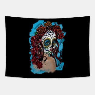 Sugar Skull Girl - Día de Muertos or Día de los Muertos Tapestry