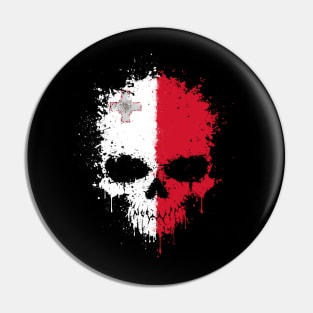 Chaotic Maltese Flag Splatter Skull Pin