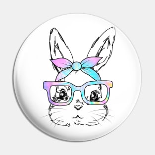 Cute Bunny Rabbit Face Tie Dye Glasses Girl Happy Easter Day Pin