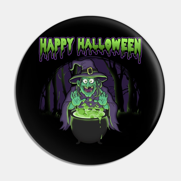 Scary Witch Happy Halloween Cauldron Potion Pin by theperfectpresents