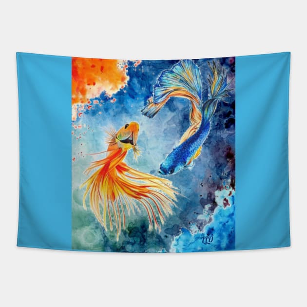 Watercolor Siamese Fighting Fish Tapestry by LittleLuxuriesDesigns