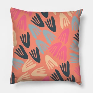Lively Cutout Pattern in Steel Blue, Hot Pink, and Apricot Coral Pillow