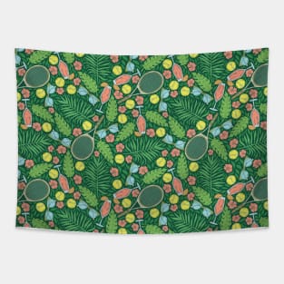 Tennis racket and ball among flowers and leaves Tapestry