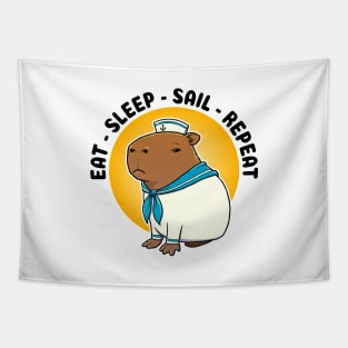 Eat sleep sail repeat Capybara Sailor Tapestry