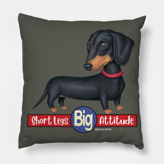 Cute Doxie Dachshund with short legs big attitude Pillow by Danny Gordon Art