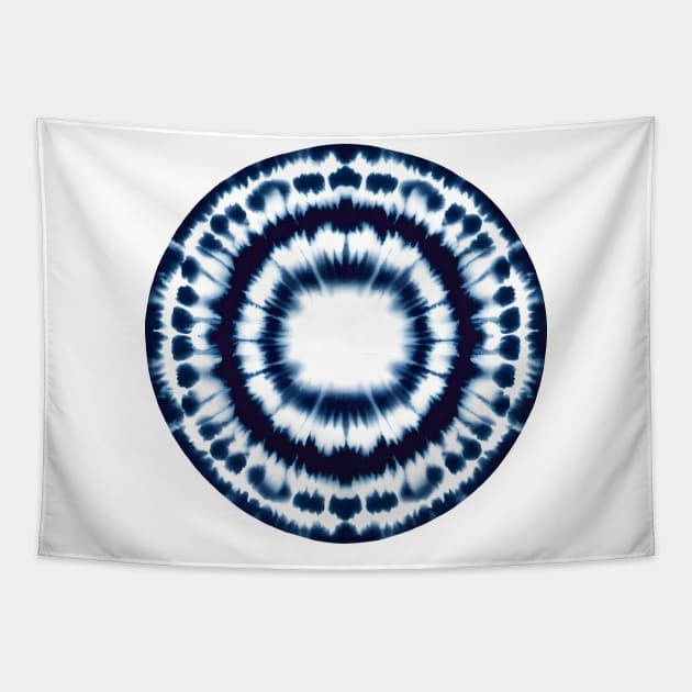 Indigo Blue and White Shibori pattern Circle Tapestry by craftydesigns