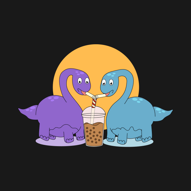 Long Neck Dino Cartoon Drinking Boba by Bubbly Tea