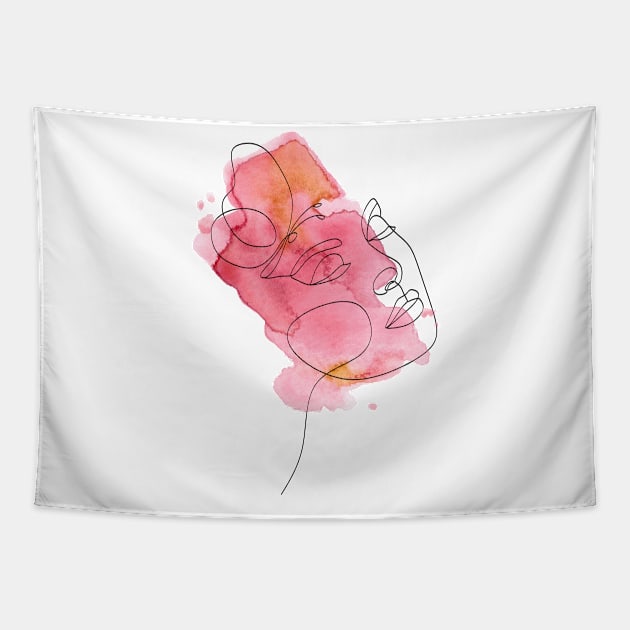 woman line art face Tapestry by ZoyCreativity