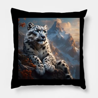 Snow leopard on  a mountain Pillow