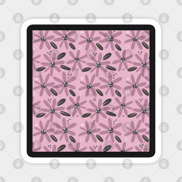 Cute pink abstract flowers in a fun playful flowerpower pattern Magnet by marina63