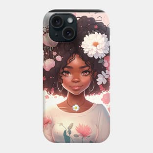 Cute floral anime black girl Phone Case