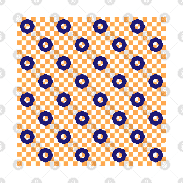 Checkers and Daisies (orange-royal) by LetsOverThinkIt