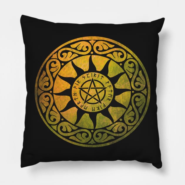 Five Elements Magical Pentacle - Orange Version Pillow by sarahwainwright