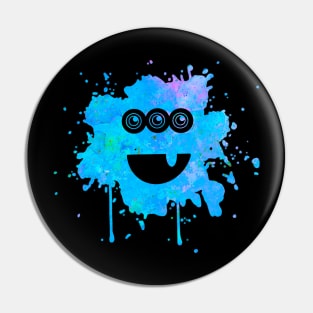 Blue Monster with Three Eyes Paint Splat Pin