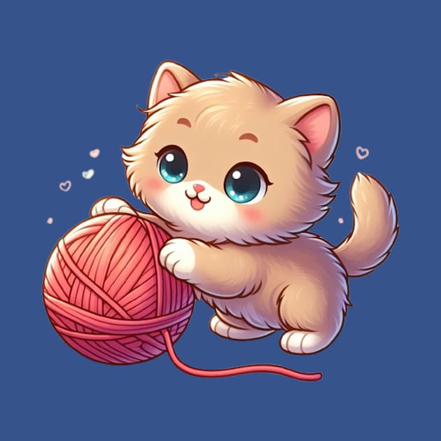 Adorable kitten playing with a ball of yarn by  El-Aal