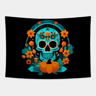 Blue mexican skull Tapestry