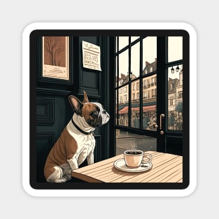 Beautiful French Bull Dog in a French Bistro Coffee Illustration Magnet