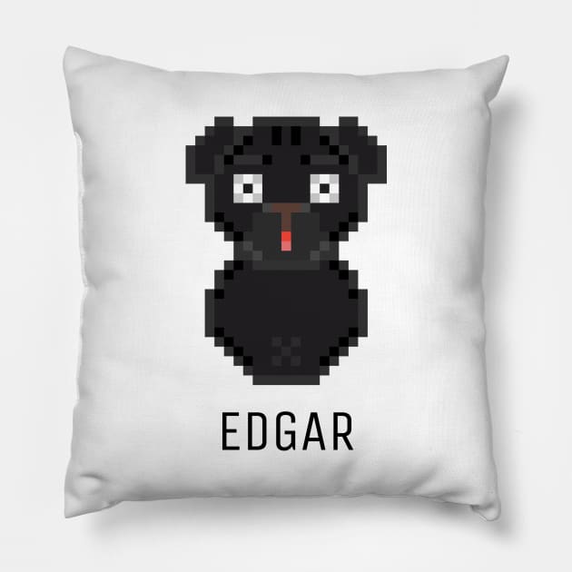 Pug Edgar Black Pillow by felixbunny