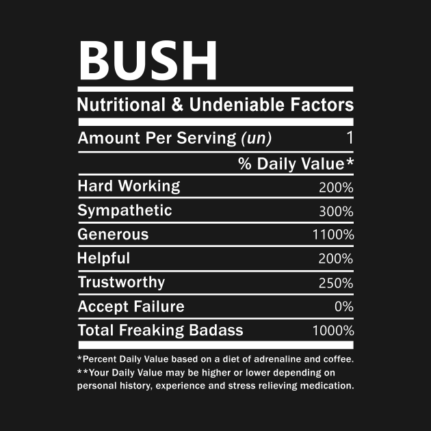 Bush Name T Shirt - Bush Nutritional and Undeniable Name Factors Gift Item Tee by nikitak4um