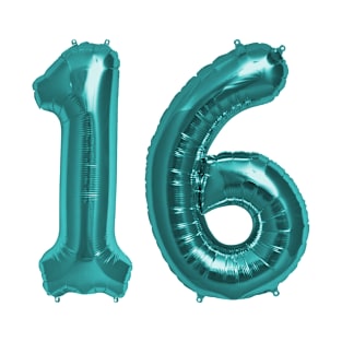 Aqua Blue 16th Birthday Metallic Helium Balloons Numbers T-Shirt