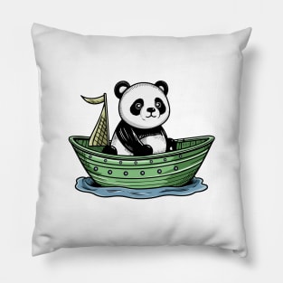 Cute Panda Driving Small Boat Ship Pillow