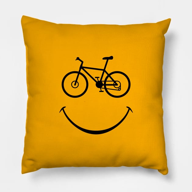 Happy Outdoor Adventure Mountain Trail Bike Smiling Face Pillow by hobrath