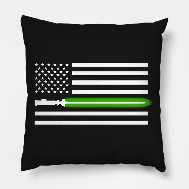 Light saber Green-line American Flag Pillow by turborx