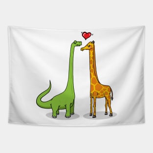 Brontosaur & giraffe in love Tapestry