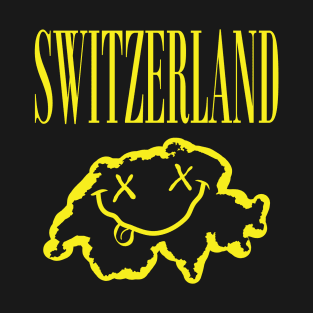 Vibrant Switzerland: Unleash Your 90s Grunge Spirit! Smiling Squiggly Mouth Dazed Smiley Face T-Shirt