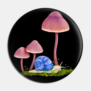 Whimsical Snail and Mushrooms Pin