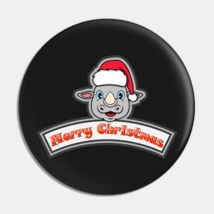 Sticker and Label Of  Rhino Character Design and Merry Christmas Text. Pin